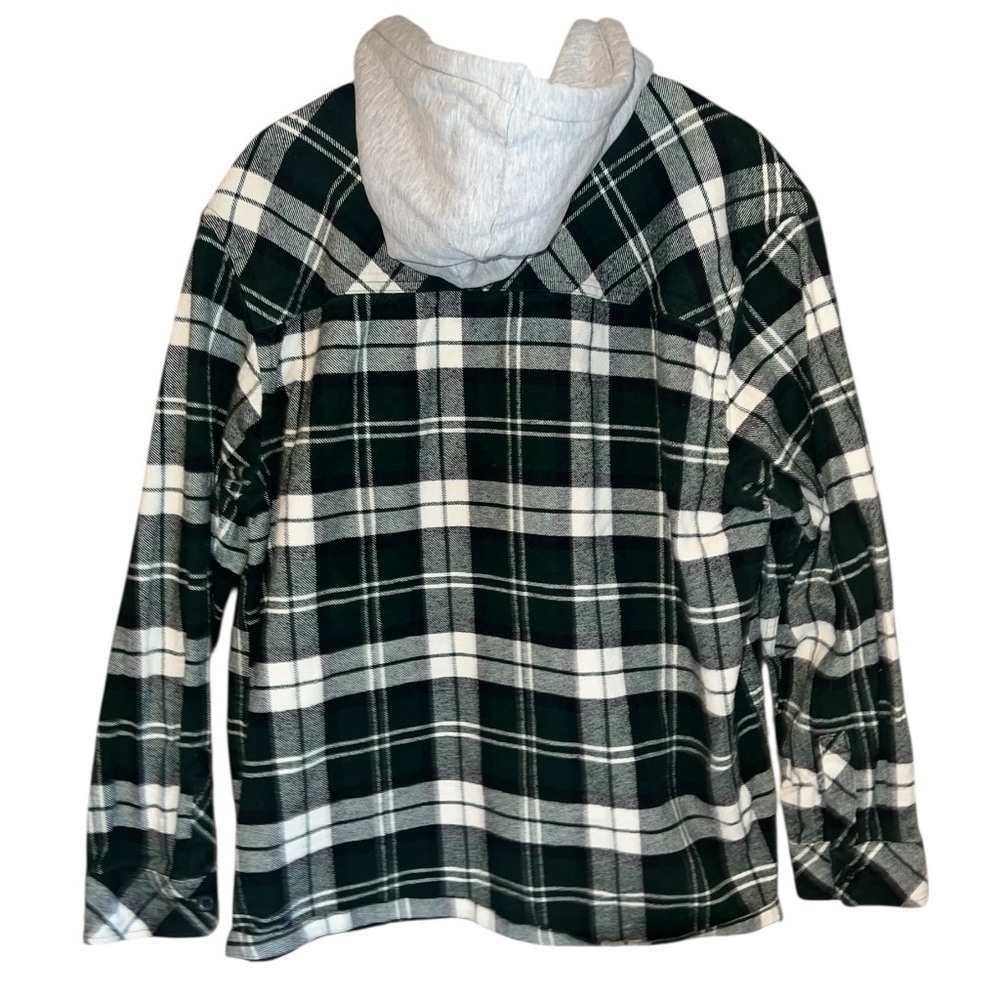 H&M Dark Green and White Plaid Flannel Jacket with Grey Hoodie- Men’s Size M - Picture 3 of 4